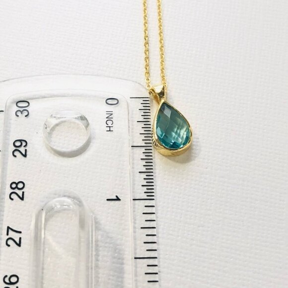 Gold Plated Swiss Blue Quartz Teardrop Pear Shape Necklace - Picture 6 of 9